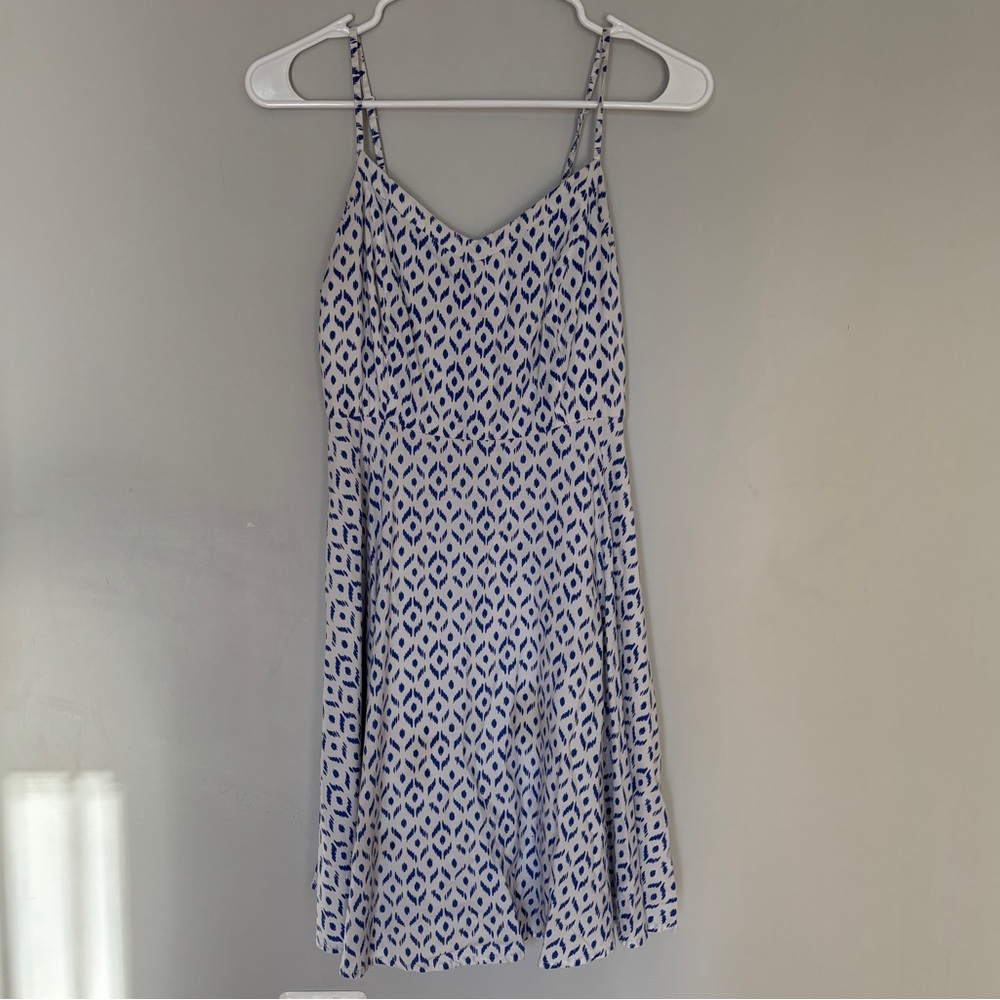 Old Navy Poplin Cami Fit & Flare Dress in Blue and White Size Small